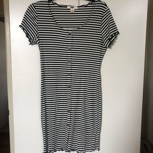 Black and white striped button dress size large